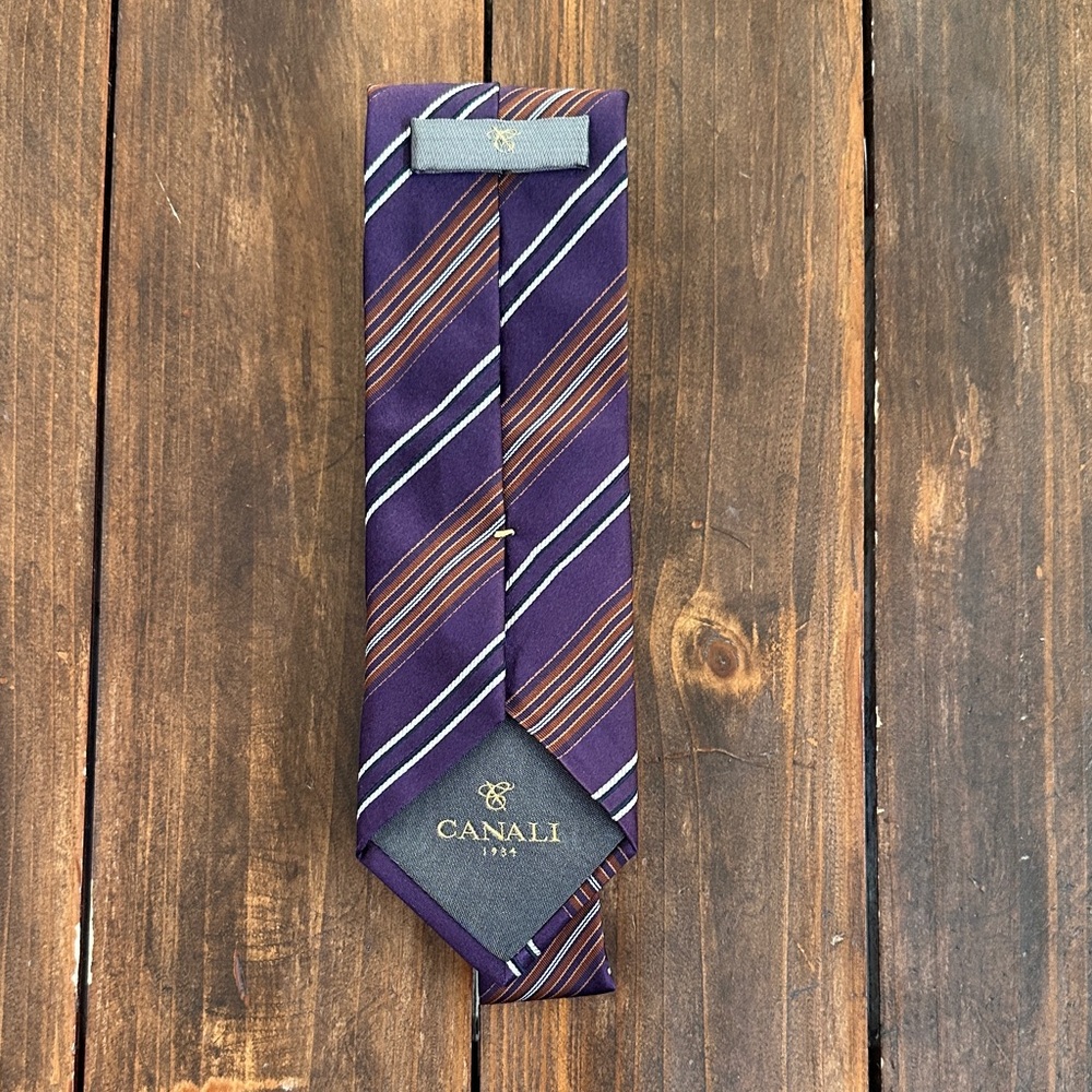 Canali Men's Purple and Brown Striped Tie